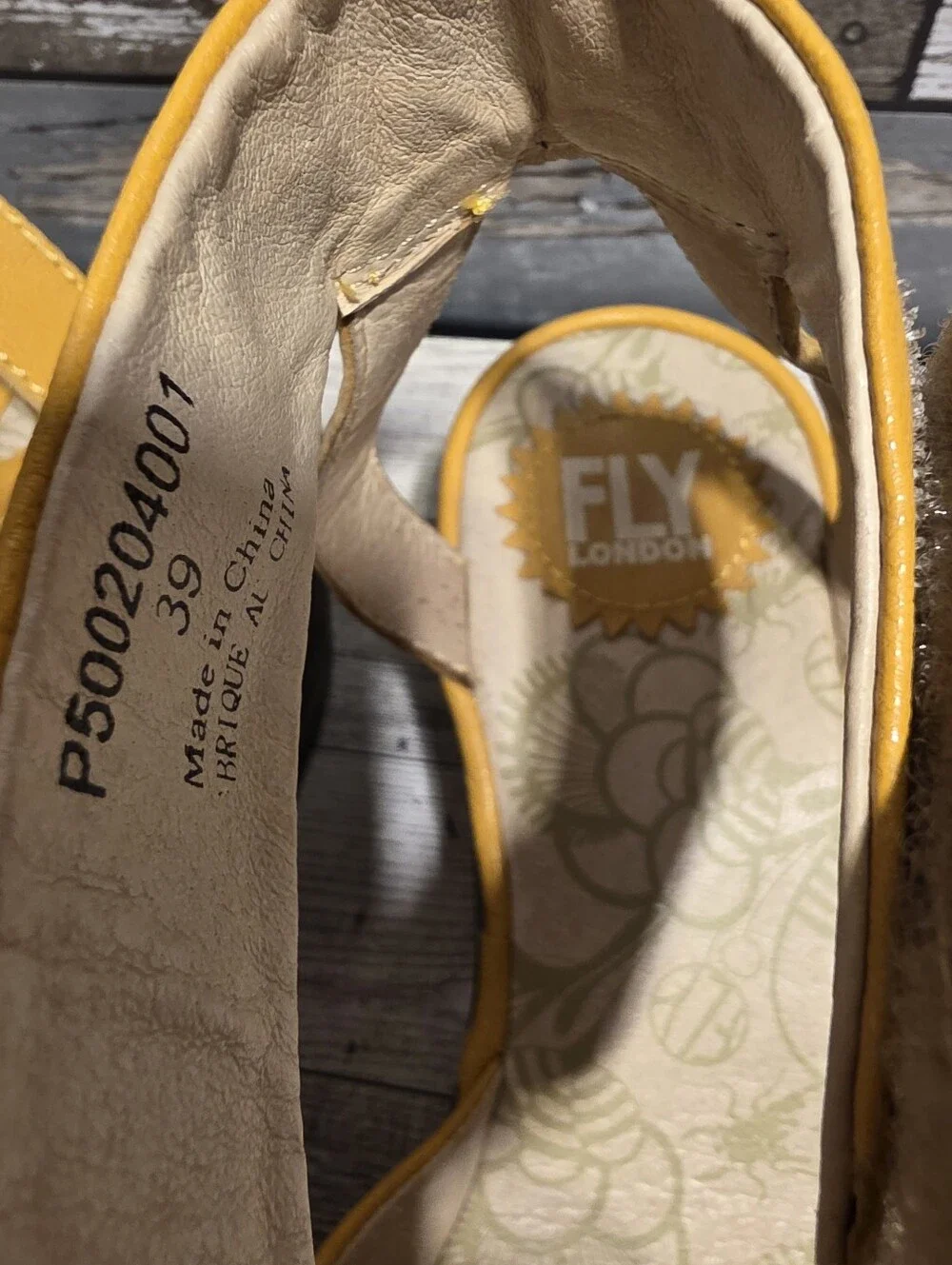 Fly London Mustard Yellow Leather Wedge Sandals with Ankle Strap